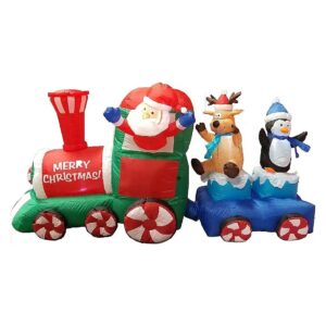 7 Foot Long Santa Train with Reindeer Penguin and LED Lights