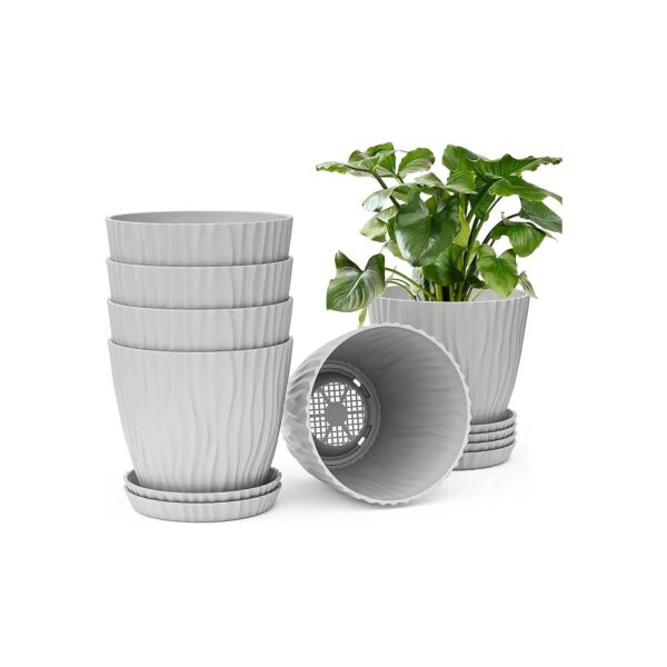 7 Inch Gray Planters for Indoor and Outdoor Plants with Drainage Holes