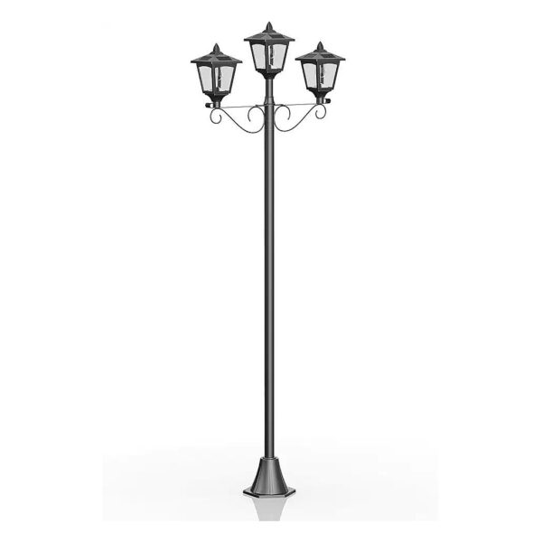 72 '' Black Metal Solar Lamp Post with Triple Head Outdoor Lighting for Pathway