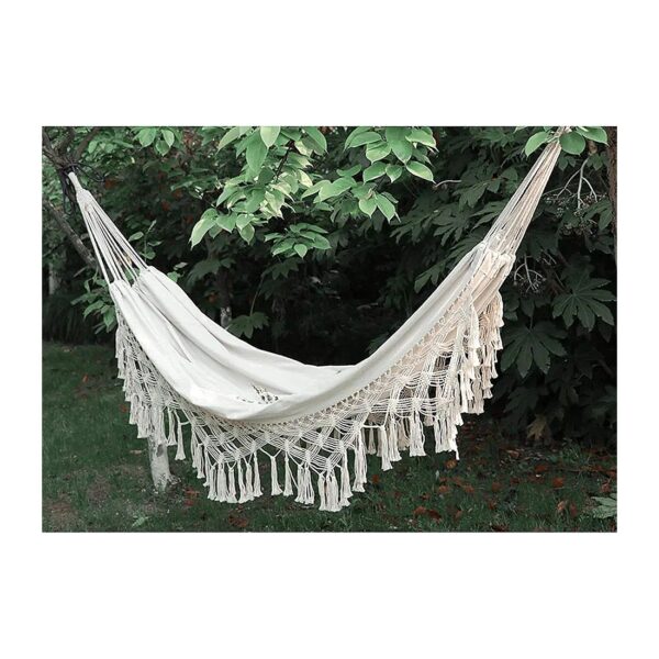 79 L x 59 W White Macrame Fringe Double Hammock Swing Chair for Home and Yard