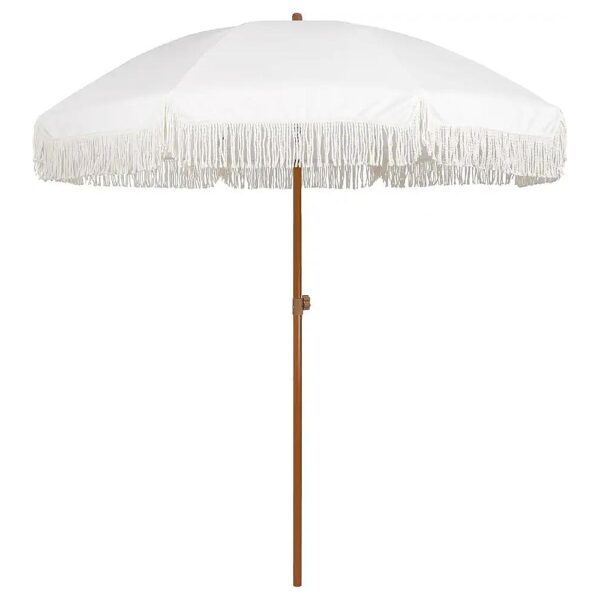 7ft Patio Umbrella with Fringe Outdoor Tassel Upf50+ Steel Pole and Ribs White Cream