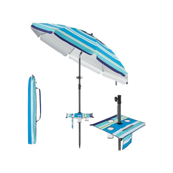 7ft Windproof Beach Umbrella for Sand with Vent and Hook for Hanging Belongings