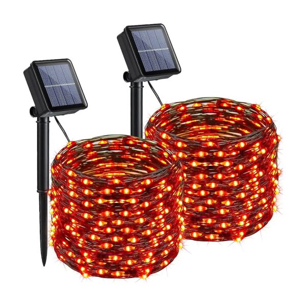 8 Mode Solar Orange Halloween Lights with Waterproof Black Wire for Halloween Yard Decor