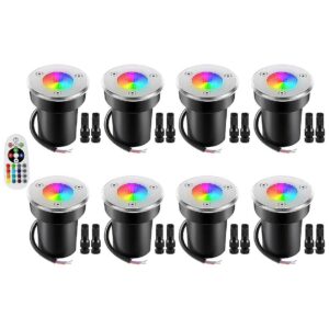 8- Pack RGBW LED Landscape Lights with Remote Control and Dimming Function