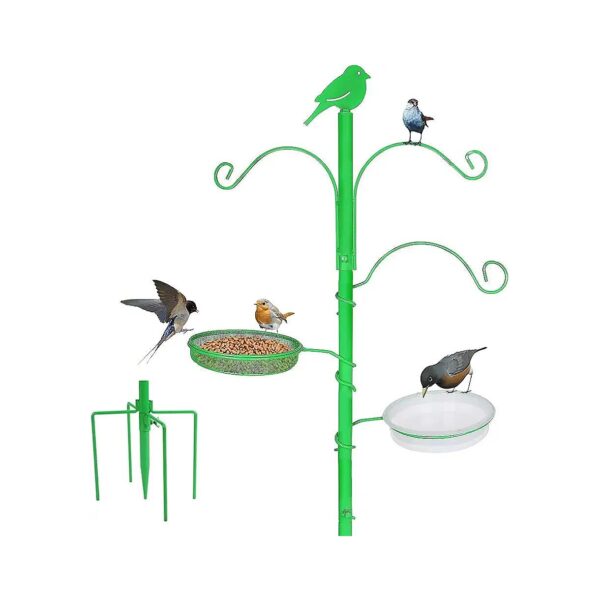 8" Tall Bird Feeder Pole with Five-Prong Base for Multi-Feeder Hanging