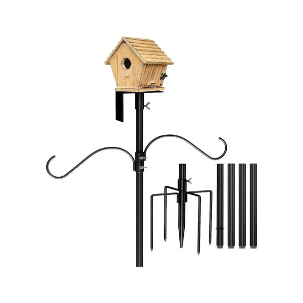 80inch Universal Metal Bird Feeder Pole Kit with 5-Prongs Base and 2 Hanging Arms