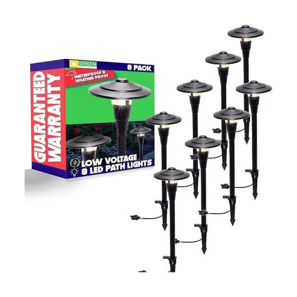 8-Pack Pathway Lighting Kit with Modern Skyline Path Stake Lights and Spotlights