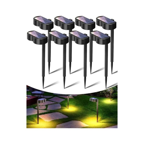 8-Pack Solar Ground Lights with RGBWW Effects for Outdoor Pathway and Driveway Lighting