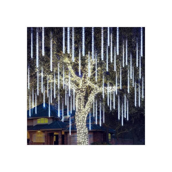 8-Tube White LED Rain Drop Icicle Meteor Shower Lights for Holiday Home Party Decoration