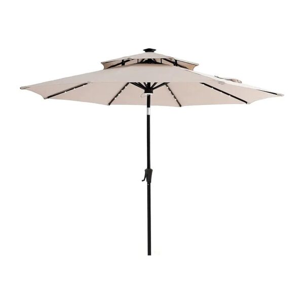 9 Foot Double Top Outdoor Patio Market Umbrella with Solar Powered LED Lighting