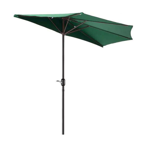 9 Foot Green Half-Canopy Patio Umbrella with Vented Fabric for Small Balconies and Decks