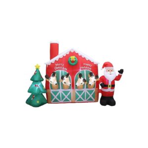 9 Foot Long Inflatable Christmas Santa Claus Reindeer Stable with Tree Lights