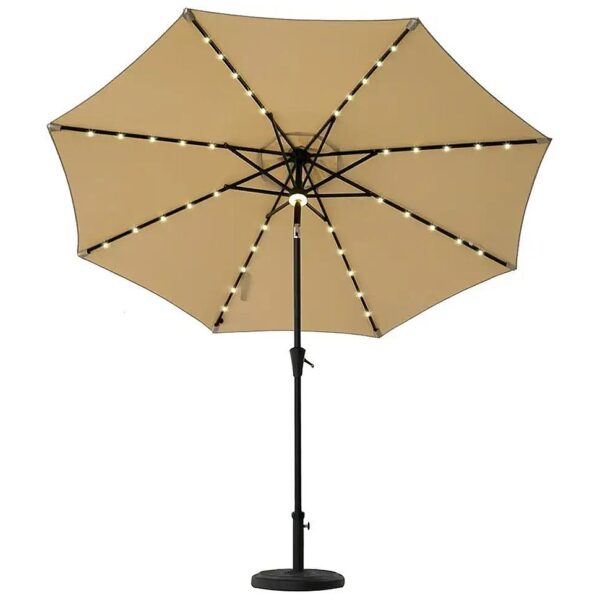 9 Foot Outdoor Market Patio Table Umbrella with Solar Power and LED Lighting System