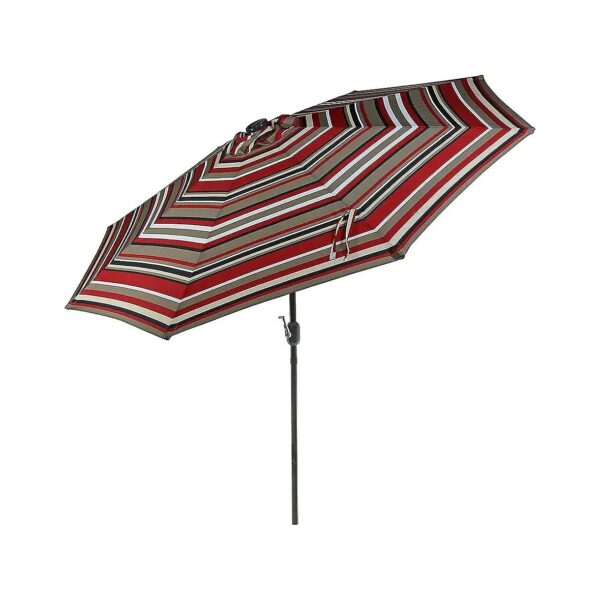 9 Foot Outdoor Patio Umbrella with Textile Awning Stripe and Automatic Solar LED Lights