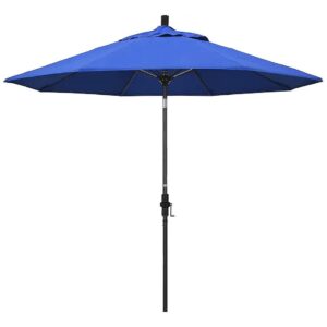 9 Foot Round Fiber Glass Rib Patio Umbrella with Aluminum Frame and Royal Blue Canopy