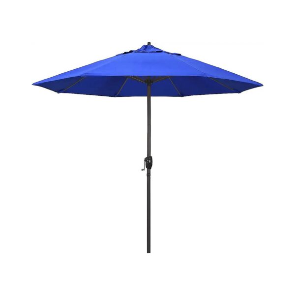 9 Ft Round Aluminum Patio Umbrella with Pacific Blue Sunbrella Canopy and Crank Lift