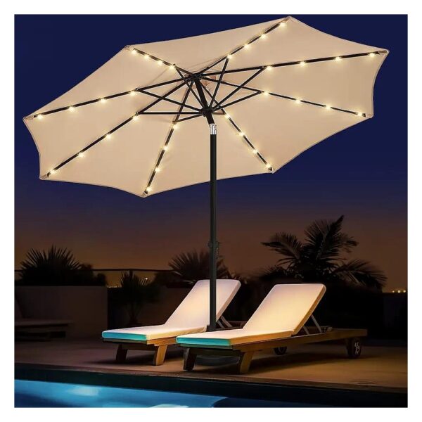 9/10ft Outdoor Solar Market Table Umbrella with Safety Pin and Powder-Coated Pole