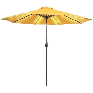 9FT Sun Shield Umbrella with 32 LED Lights and Solar Power for Patio, Garden, or Deck