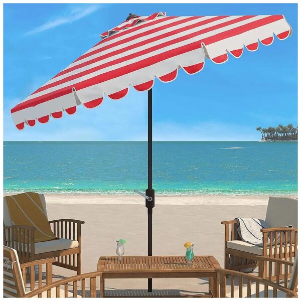 9Ft Aluminum Crank Push Button Tilt Patio Sun Umbrella with Red and White Stripes