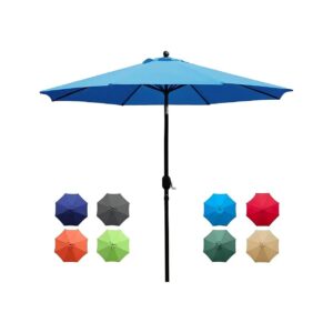 9Ft Blue Patio Umbrella with Strong Iron Pole and 8 Sturdy Ribs for Outdoor Seating