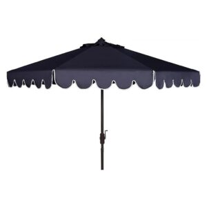 9Ft Crank Outdoor Push Button Tilt Umbrella with Navy and White Colors