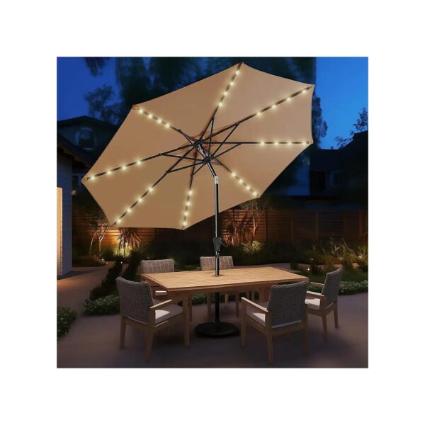 9ft Beige Solar LED Lighted Patio Umbrella with Wind Resistant Frame and Easy Storage