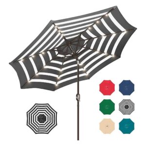 9ft Patio Umbrella with Solar Lights, Strong Frame and Black Stripe Canopy