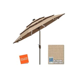 9ft Steak-Frame Market Umbrella with LED Lights and Solar-Ready Battery for All-Day Shade