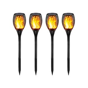 9in Tall Outdoor Solar Torch Lights with Flickering Flames Pathway Lighting