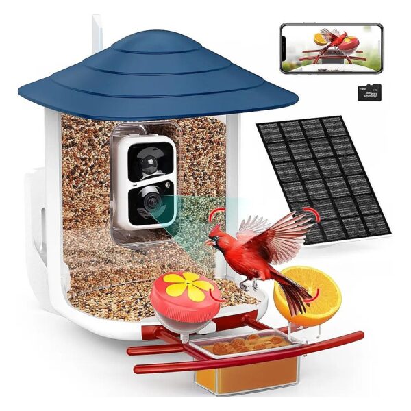 AI Recognition Bird Feeder Camera with Solar Power and Large Capacity Container