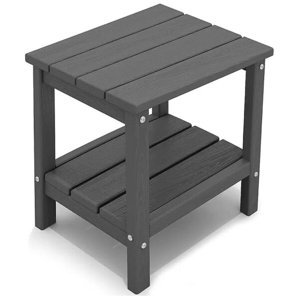 Adirondack Side Table with Gray Metal Frame and Double-Layer Storage Design