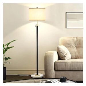 Adjustable Black Gold Floor Lamp with Marble Base for Living Room or Bedroom