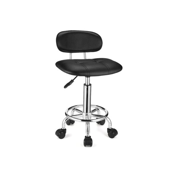 Adjustable Black Swivel Stool with PU Leather Cushioned Seat and Adjustable Height