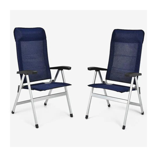 Adjustable Blue Folding Patio Chairs with High Back Recliner and Comfortable Armrests