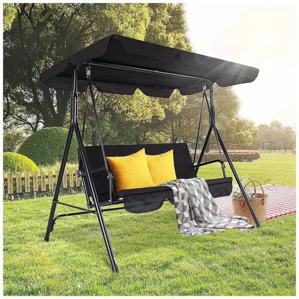 Adjustable Canopy 3-Seat Outdoor Porch Swing with Strong Steel Frame for Garden and Patio