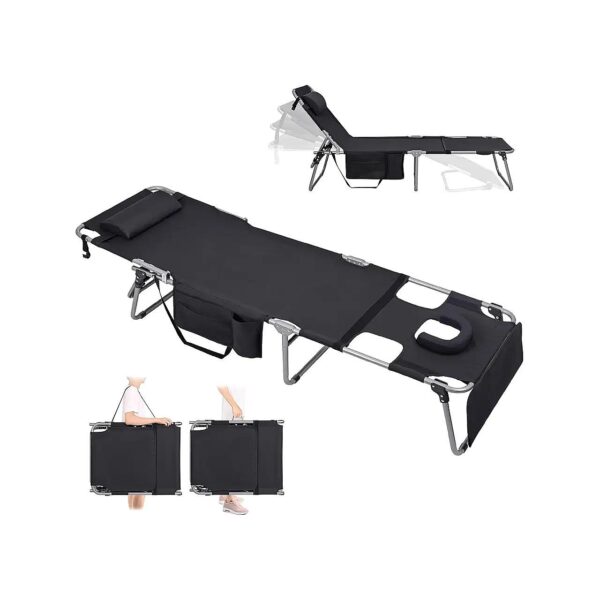 Adjustable Folding Tanning Chair with Face Hole and Arm Holes for Relaxing Sunbathing