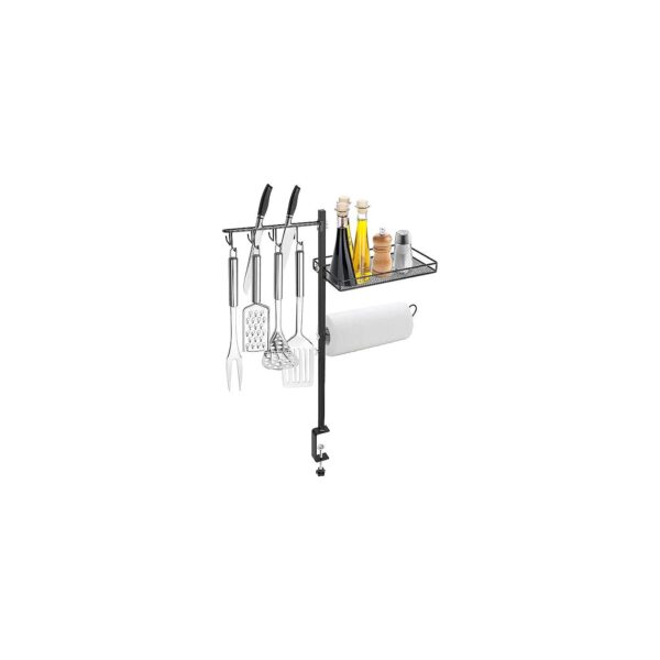 Adjustable Grill BBQ Caddy with Hooks and Paper Towel Holder for Camping and Kitchen