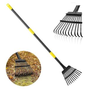 Adjustable Handle and 11 Steel Tine Leaf Rake for Easy Lawn Cleanup