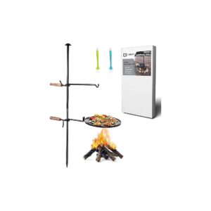 Adjustable Height Campfire Grill with Food-Grade Brushes and Charcoal BBQ Cooking