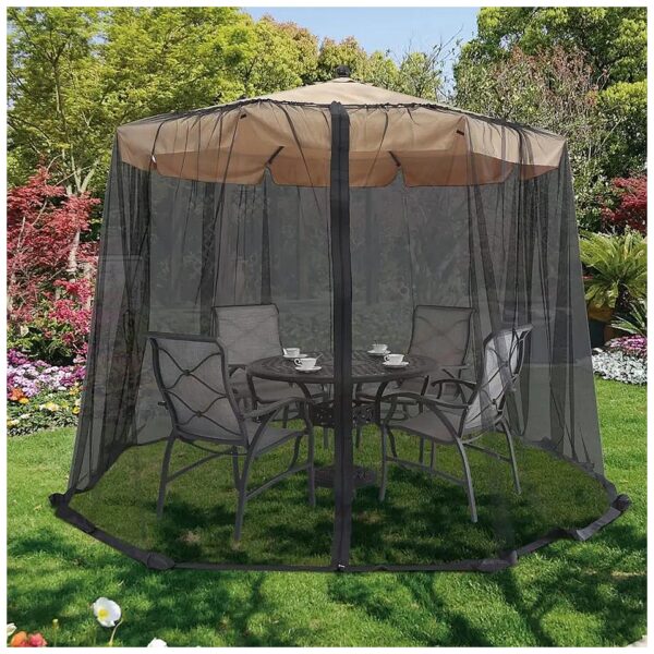 Adjustable Patio Umbrella Mosquito Netting Screen Fits Most 9-11FT Outdoor Umbrellas