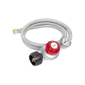 Adjustable Propane Pressure Regulator with Built-in Gauge and Sturdy Steel Hose