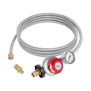 Adjustable Propane Regulator with Gauge and 12FT Braided Hose for Turkey Fryer and Burner