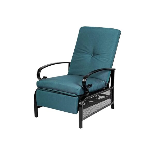 Adjustable Steel Frame Recliner with Removable Cushions Peacock Blue