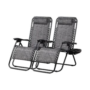 Adjustable Steel Mesh Zero Gravity Lounge Chair Set of 2 with Detachable Cup Holder