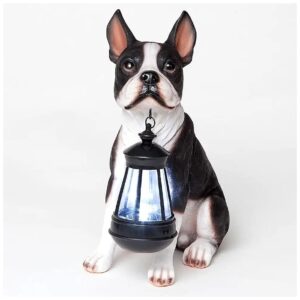 Adorable Solar Powered LED Garden Lantern Boston Terrier Statue for Yard Decorations