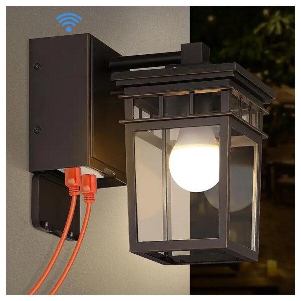 Advanced Outdoor Porch Light with Built-in GFCI Outlet and Auto Dusk-to-Dawn Sensor