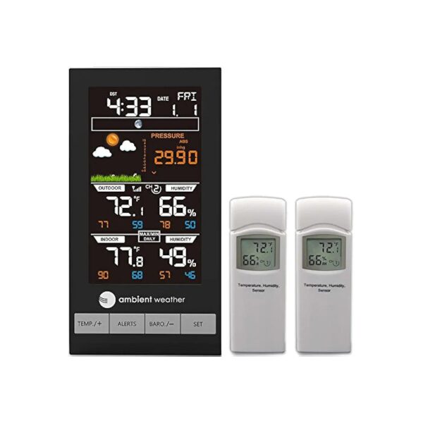 Advanced Wireless Weather Forecast Station with 2 Remotes and Color Display