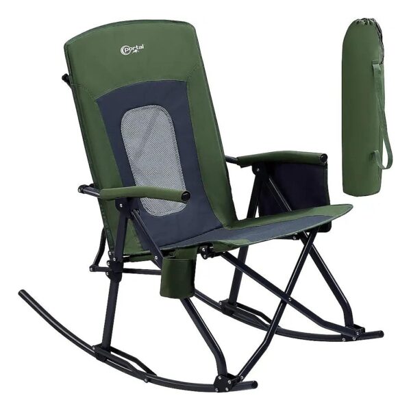 Affordable and Easy-Folding Outdoor Rocking Chair with High-Back Support and Carry Bag