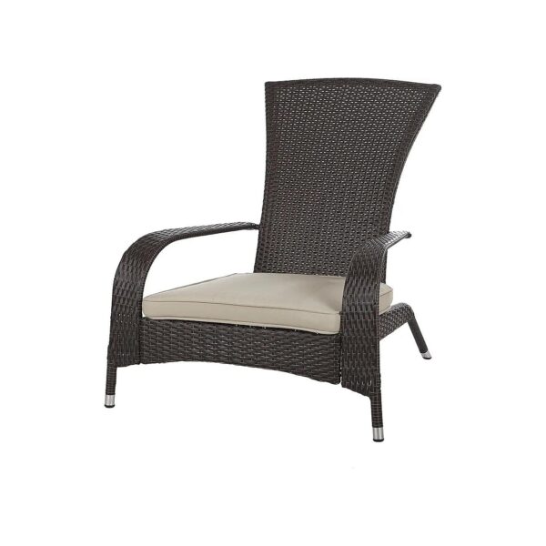 All-Weather Wicker Chair with 3" Thick Beige Cushion and Lumbar Pillow