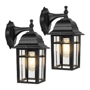 Aluminum and Glass Outdoor Wall Mount Lighting 2-Pack with E26 Socket for Home Exterior